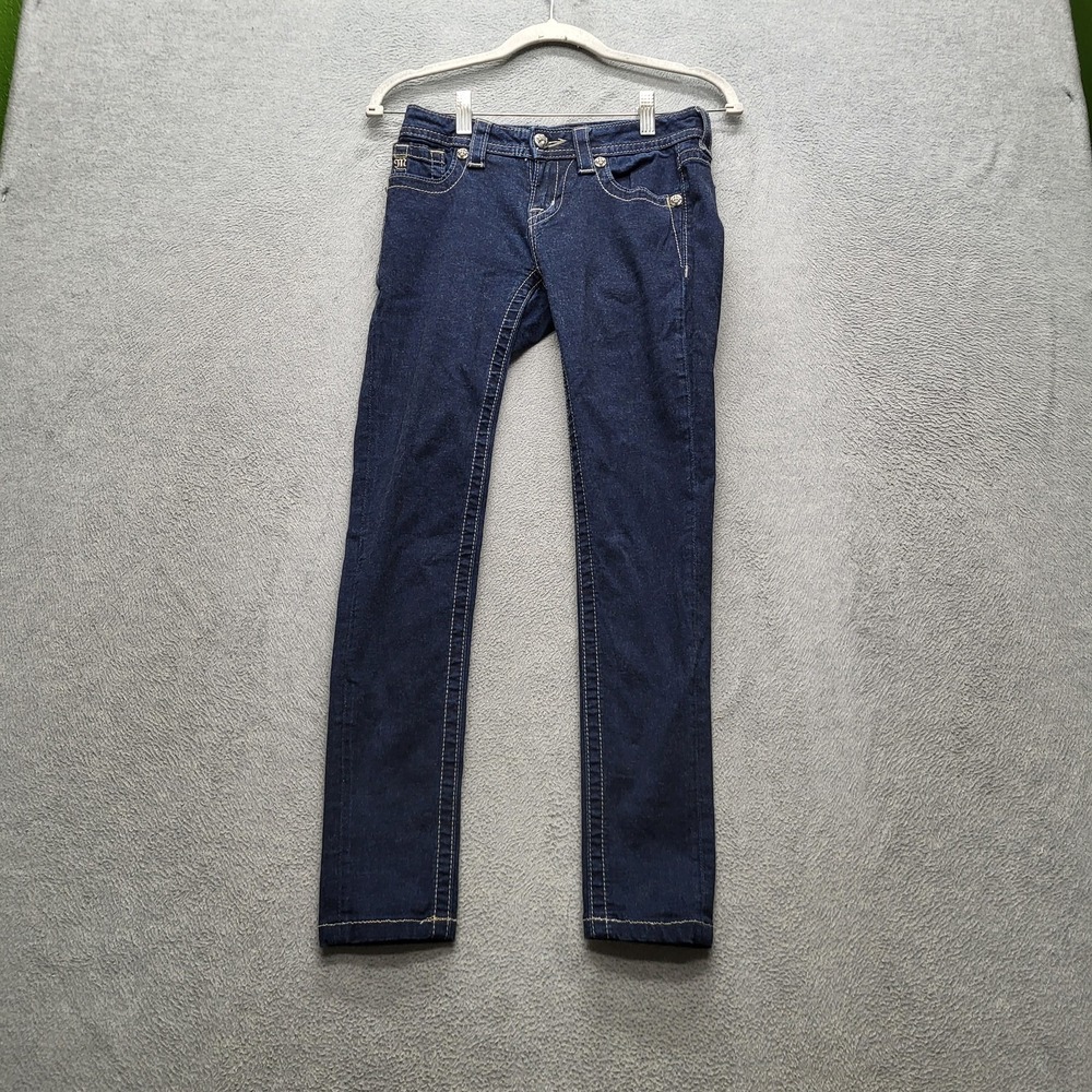 Miss Me Women Jeans 25 Dark‎ Blue Denim Mid Rise Skinny Embroidery JP5265S151